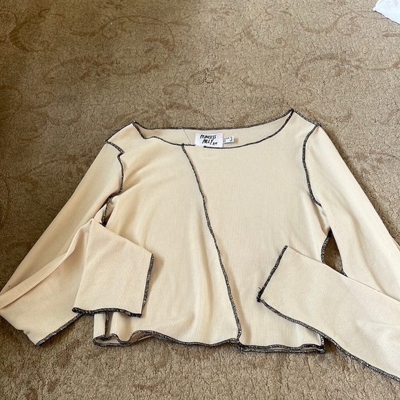 Princess Polly Tops - Tan and black long sleeve crop top